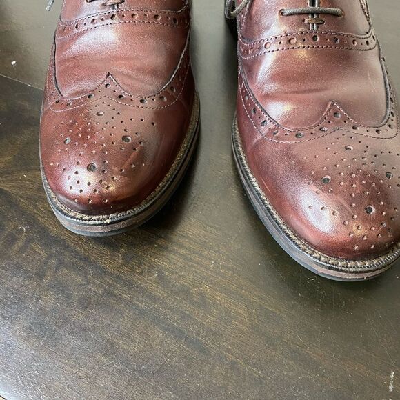 Johnston & Murphy mens brown wingtip lace up dress shoes, size 8 - Picture 3 of 11